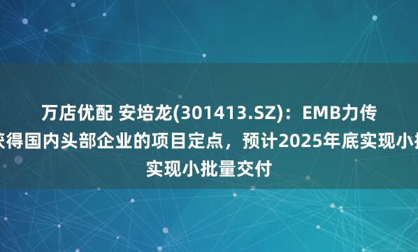 万店优配 安培龙(301413.SZ)：EMB力传感器已获得国内头部企业的项目定点，预计2025年底实现小批量交付