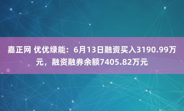 嘉正网 优优绿能：6月13日融资买入3190.99万元，融资融券余额7405.82万元